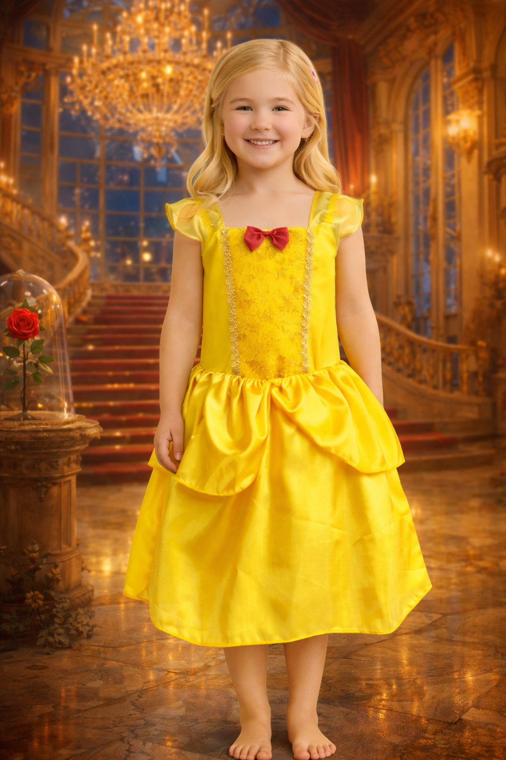 🌹 Fantasia Princesa Dourada Bela Encantada Infantil