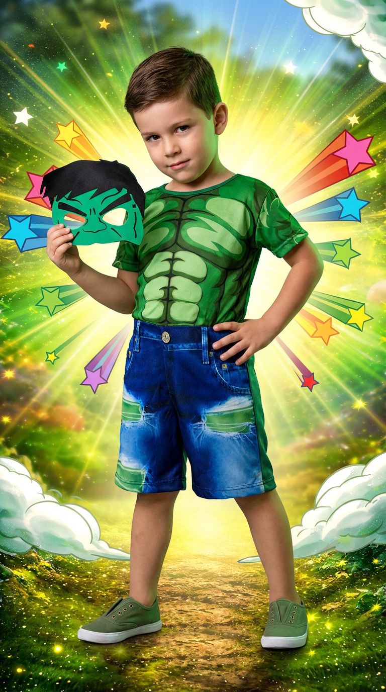 🟢 Fantasia Monstro Verde Super Força Infantil