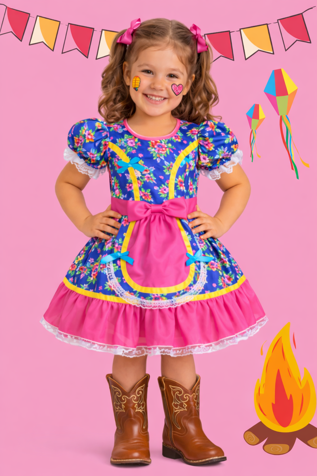 🌽 Vestido Infantil Festa Junina – Caipira Tradicional Rosa