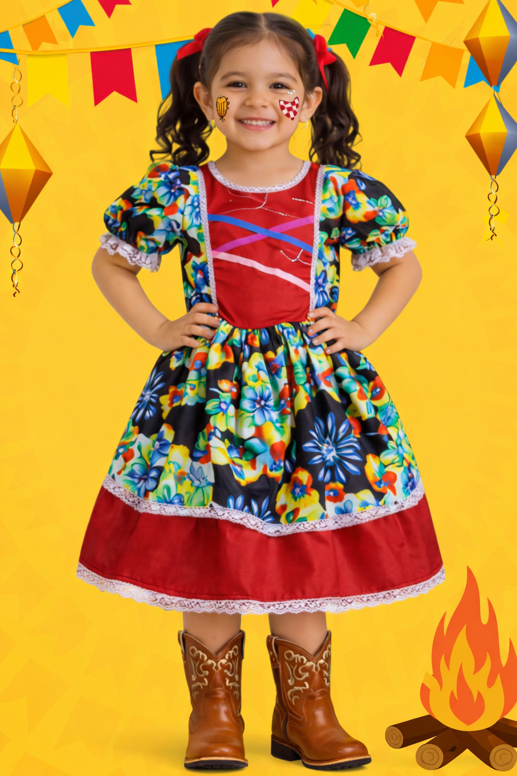 🌽 Vestido Infantil Festa Junina – Caipira Tradicional Vermelho