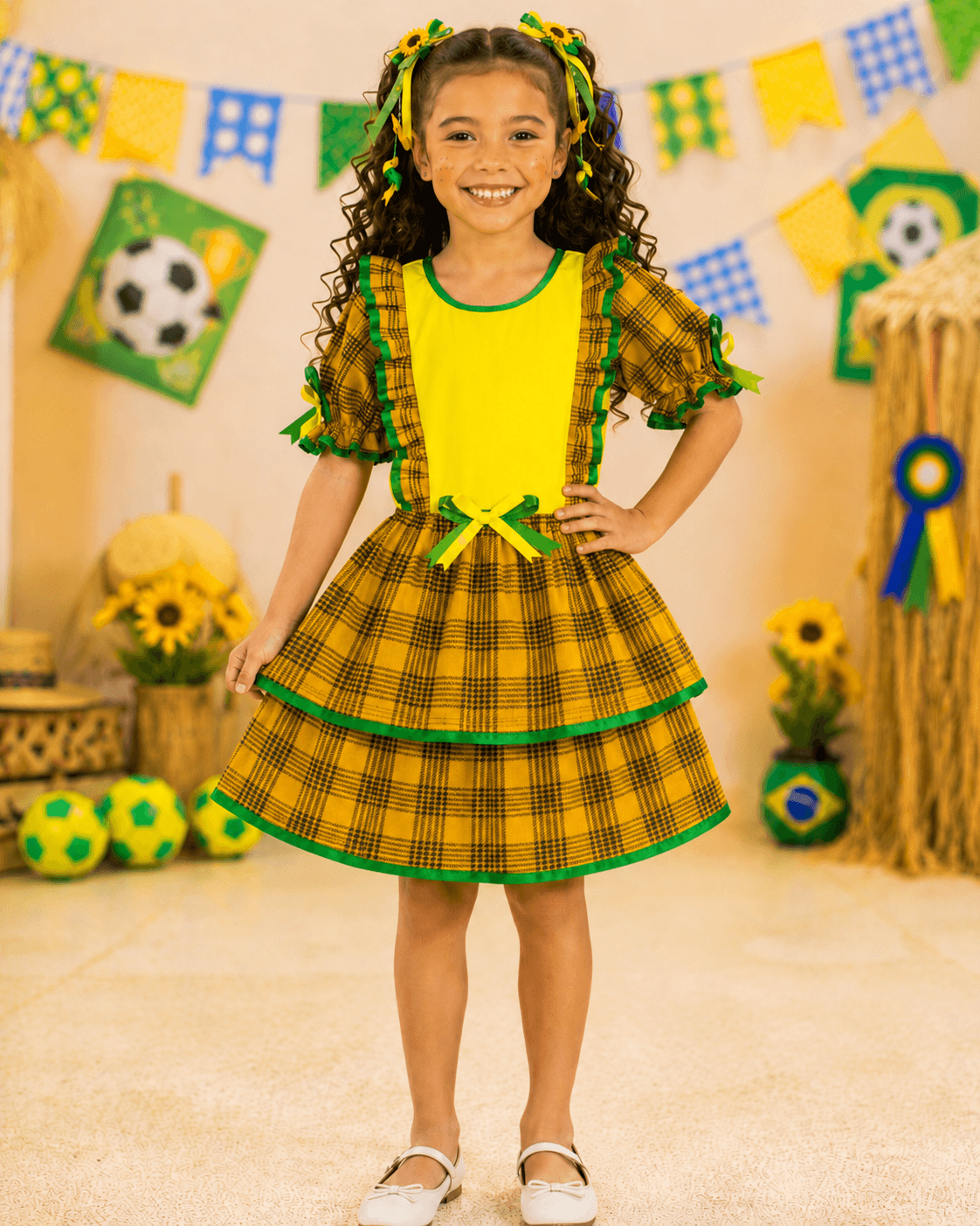 💛💚 Vestido Infantil Festa Junina -  Verde e Amarelo Brasil