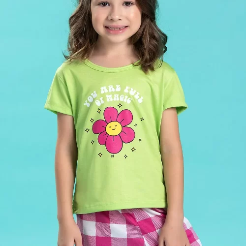 Pijama Infantil Feminino Com Flor